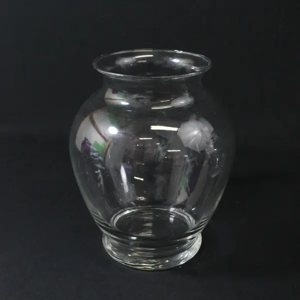 Lot OF 2 Unbranded Clear Glass Matching Round Rustic Flower Vases 7.5" Tall