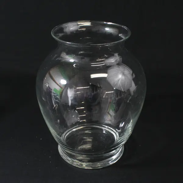 Lot OF 2 Unbranded Clear Glass Matching Round Rustic Flower Vases 7.5" Tall