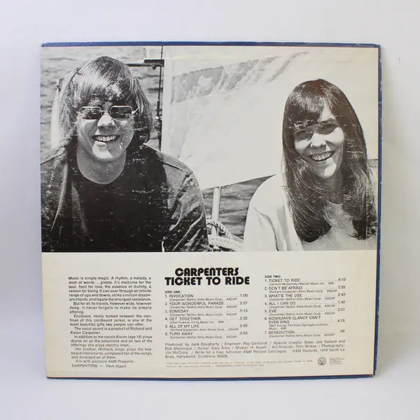 1970 Carpenters Ticket To Ride 12" Vinyl LP Record 