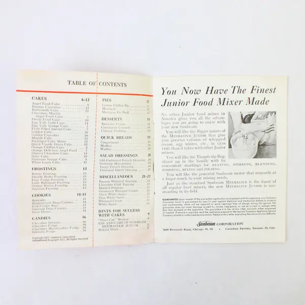 Vintage Sunbeam Mixmaster Junior Recipe Book and Instructions 1952 Booklet