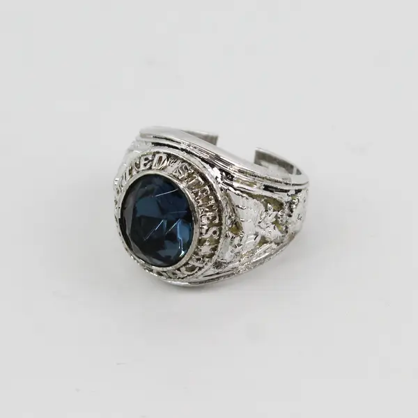  Silver Men's Sapphire Air Force Band Ring Size 8.75 Flawed