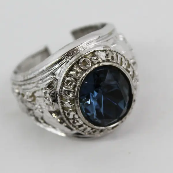  Silver Men's Sapphire Air Force Band Ring Size 8.75 Flawed