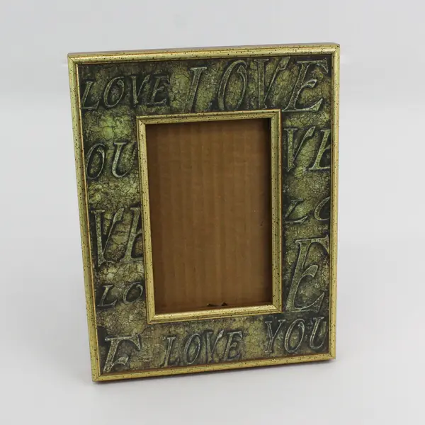 Resin Free-Standing Frame w/Love You Wording 5.8" x 3.8" Photo Gold Tone Border 