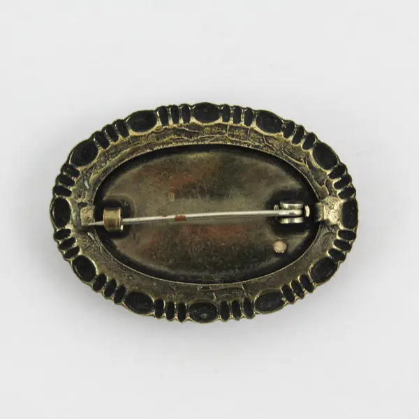 Victorian Domed Glass Reverse Painted Flower Basket Brooch