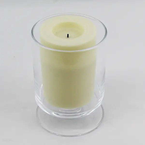 Clear Glass Hurricane Pillar Candle Holder 6" Tall With Battery Operated Candle