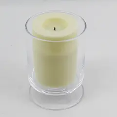 Clear Glass Hurricane Pillar Candle Holder 6" Tall With Battery Operated Candle