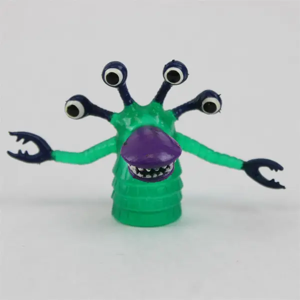 VTG 70's Archie McPhee Alien Finger Puppet 4 Eyes, Purple Mouth, and Claw Hands