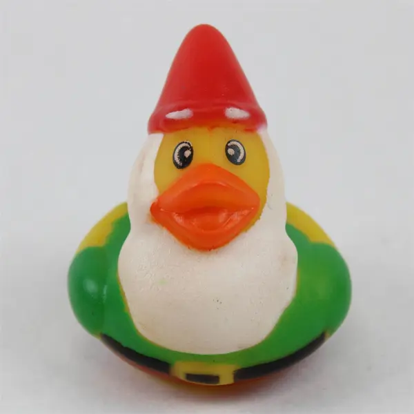 Gnome Rubber Ducky - Green Shirt w/Red Hat - 2.2" Tall