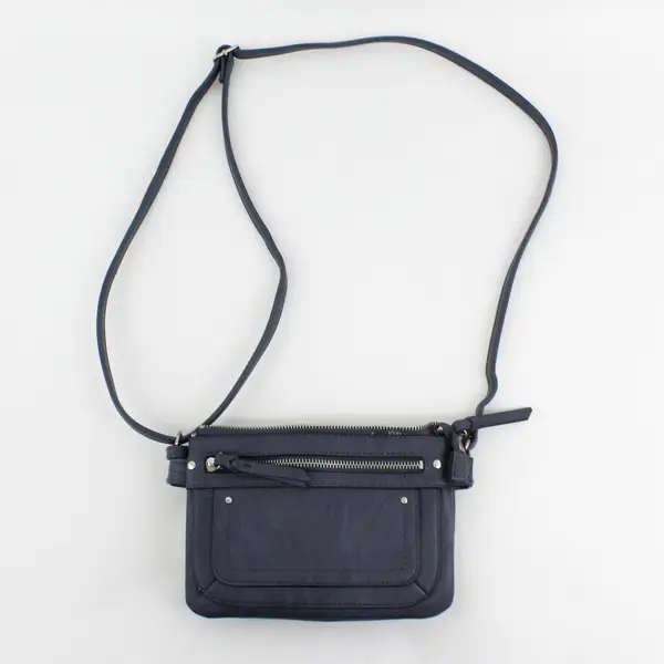 Small Dark Blue Faux Leather Purse w/Zipper & Shoulder Strap, Intl. Concepts 
