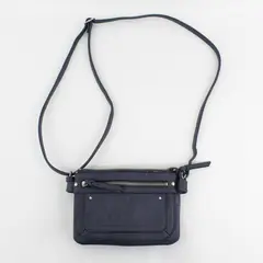 Small Dark Blue Faux Leather Purse w/Zipper & Shoulder Strap, Intl. Concepts 