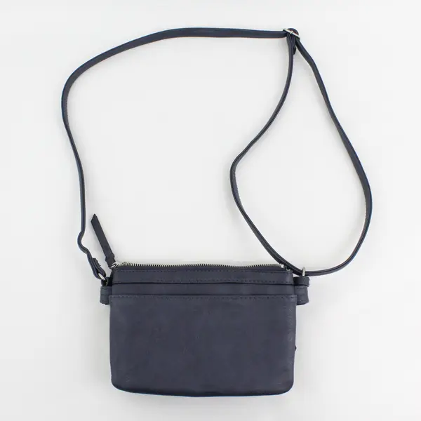 Small Dark Blue Faux Leather Purse w/Zipper & Shoulder Strap, Intl. Concepts 