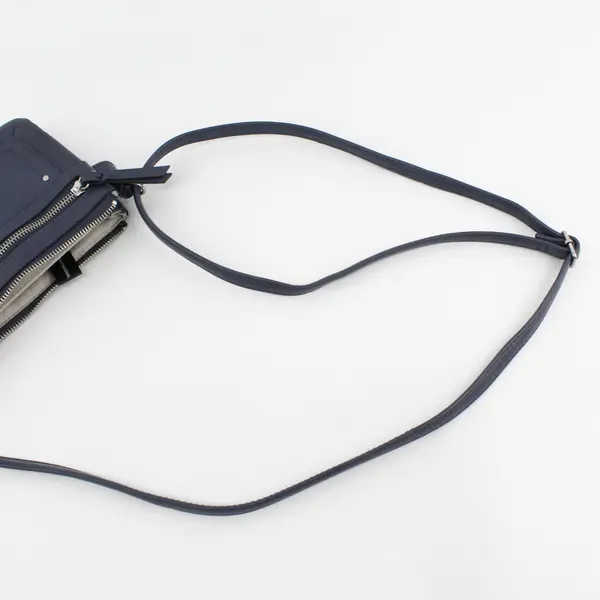 Small Dark Blue Faux Leather Purse w/Zipper & Shoulder Strap, Intl. Concepts 