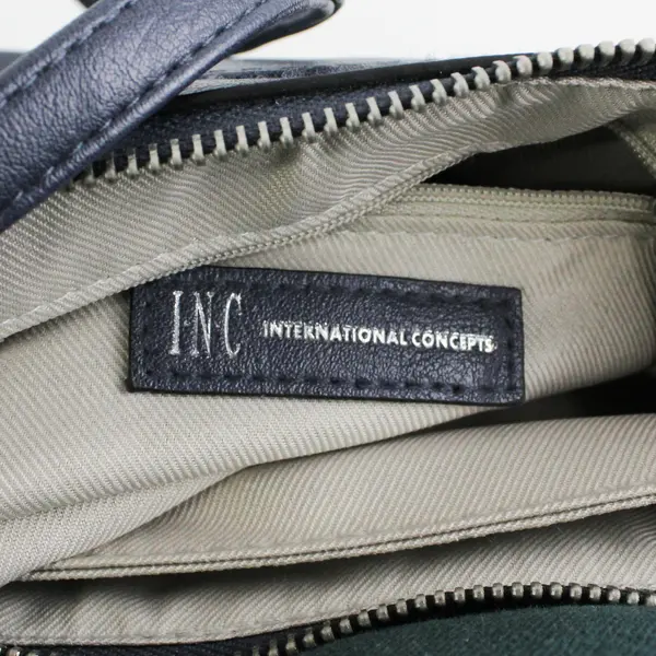 Small Dark Blue Faux Leather Purse w/Zipper & Shoulder Strap, Intl. Concepts 