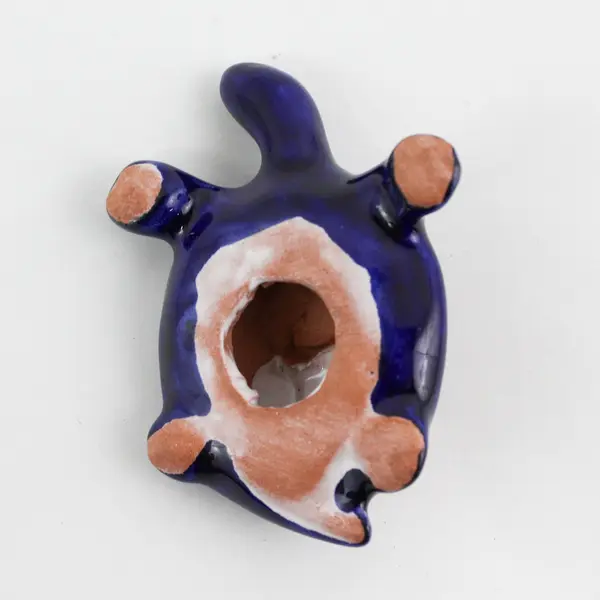 Hand Crafted Ceramic Cobalt Blue Turtle Figurine W/ Floral Shell  Mexico 3.5"