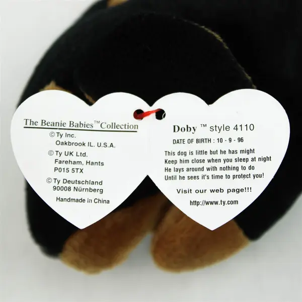 TY Beanie Babies Doby 1996 Black/Brown Doberman Pinscher Dog W/ Tag Protector