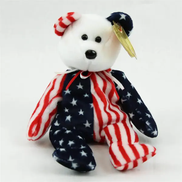 TY Beanie Babies Spangle 1999 Red/White/Blue Bear Plush With Tag Protector