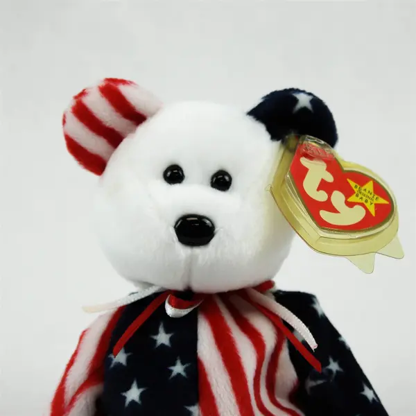 TY Beanie Babies Spangle 1999 Red/White/Blue Bear Plush With Tag Protector