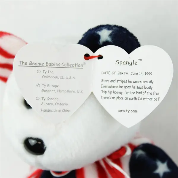 TY Beanie Babies Spangle 1999 Red/White/Blue Bear Plush With Tag Protector