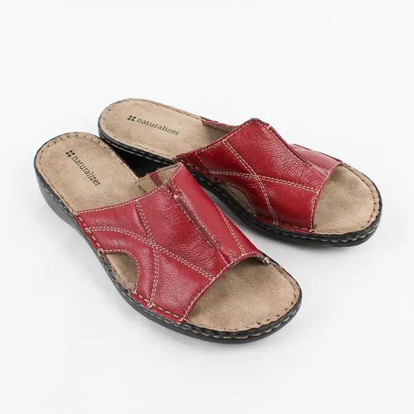 Naturalizer Cadell Red Pebbled Leather Wedge Slip On Sandal Women's 8