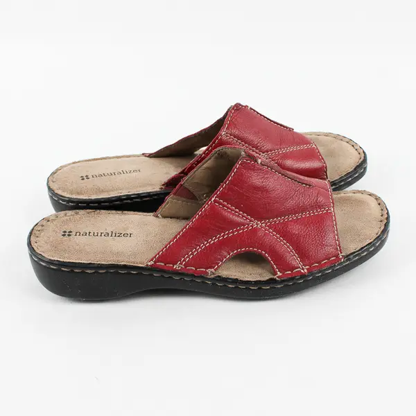 Naturalizer Cadell Red Pebbled Leather Wedge Slip On Sandal Women's 8