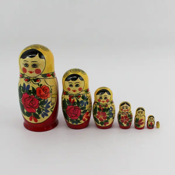 Vintage 7 Piece Hand Painted Russian Nesting Doll Set 6.5" Tall