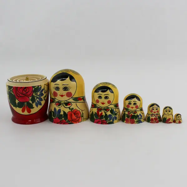 Vintage 7 Piece Hand Painted Russian Nesting Doll Set 6.5" Tall