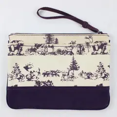 Lands End Purple and White Wild Animal Graphic Print Canvas Wristlet Pouch