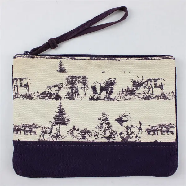 Lands End Purple and White Wild Animal Graphic Print Canvas Wristlet Pouch