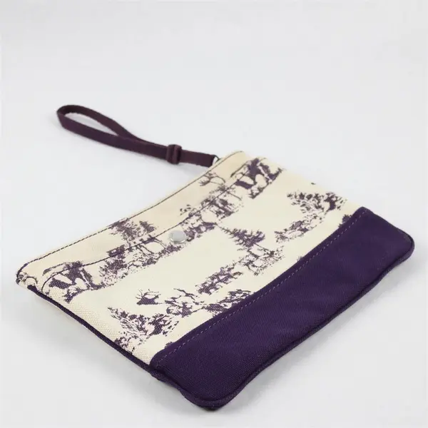 Lands End Purple and White Wild Animal Graphic Print Canvas Wristlet Pouch