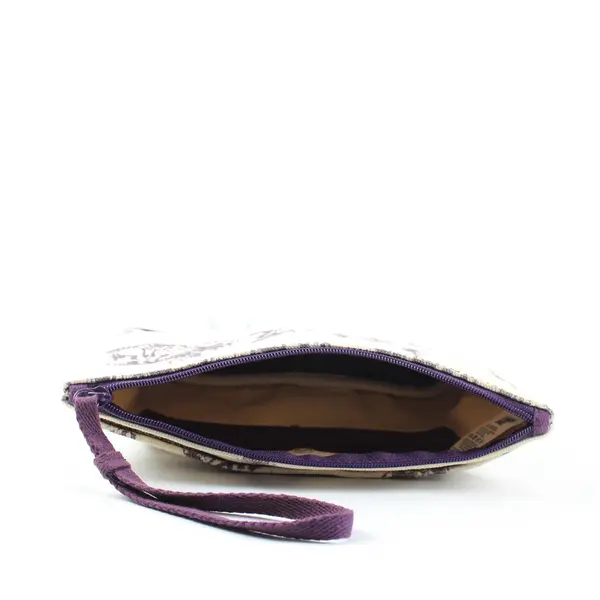 Lands End Purple and White Wild Animal Graphic Print Canvas Wristlet Pouch