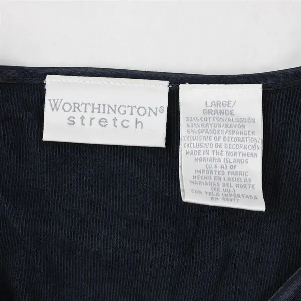 Worthington Stretch Women's L Navy Blue Abalone Shell Button Up Cardigan Sweater