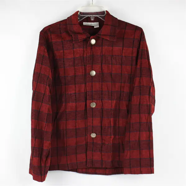 Chicos Design Women's 1 (M/8-10) Red/Black Checkered Button Up Long Sleeve Shirt