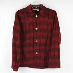 Chicos Design Women's 1 (M/8-10) Red/Black Checkered Button Up Long Sleeve Shirt