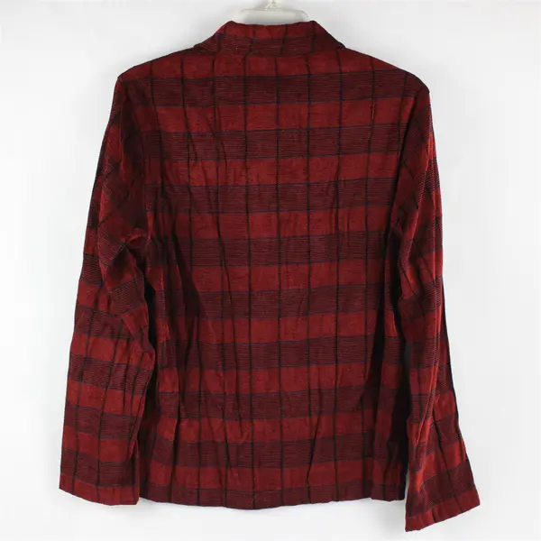 Chicos Design Women's 1 (M/8-10) Red/Black Checkered Button Up Long Sleeve Shirt