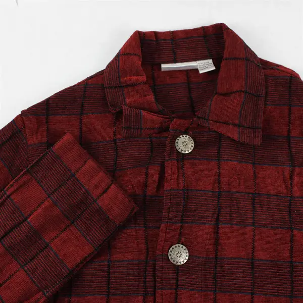 Chicos Design Women's 1 (M/8-10) Red/Black Checkered Button Up Long Sleeve Shirt
