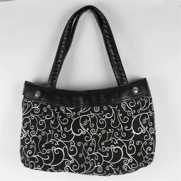 Thirty-One Women's Black/White Shoulder Bag Paisley Pattern Removable Cover