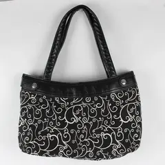 Thirty-One Women's Black/White Shoulder Bag Paisley Pattern Removable Cover