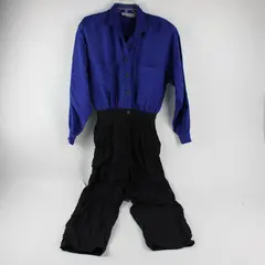 Vintage Carol Anderson Women's 9/10 Blue Checkered Top/Black Pants Jumpsuit 