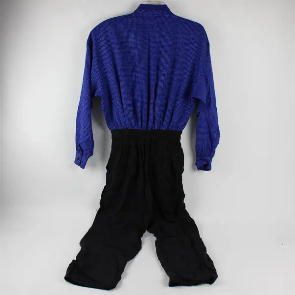 Vintage Carol Anderson Women's 9/10 Blue Checkered Top/Black Pants Jumpsuit 