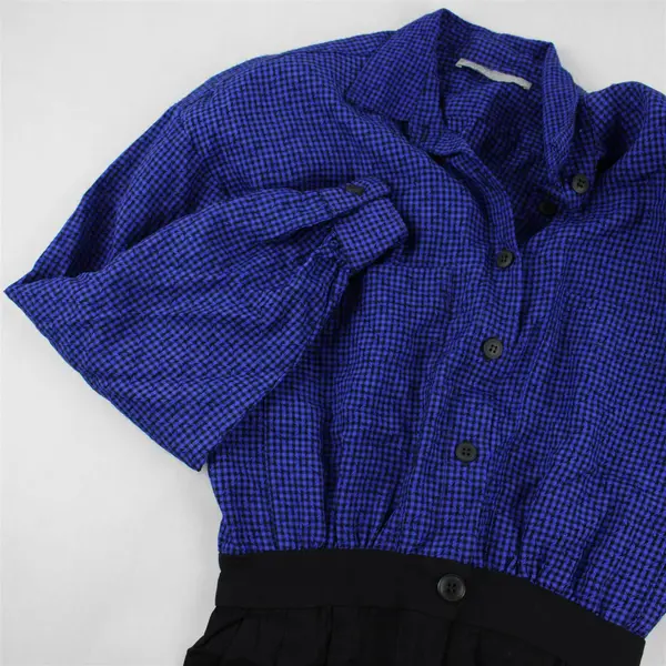 Vintage Carol Anderson Women's 9/10 Blue Checkered Top/Black Pants Jumpsuit 