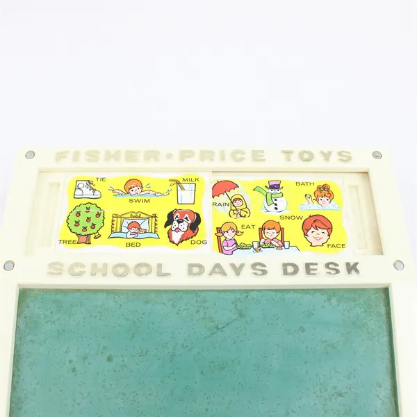 Vtg 1972 Fisher Price School Days Portable Play Desk with Letters/Numbers/Cards