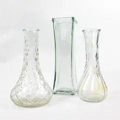 Lot of 3 Glass Vases 8in Tall Decorative Floral Tabletop Accents