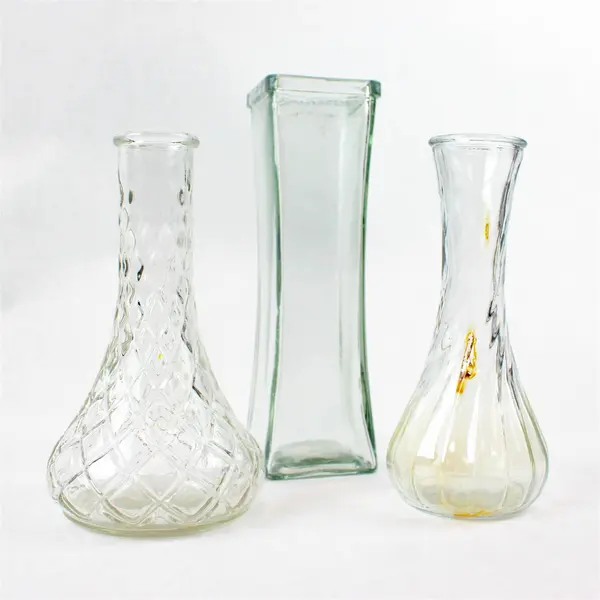 Lot of 3 Glass Vases 8in Tall Decorative Floral Tabletop Accents