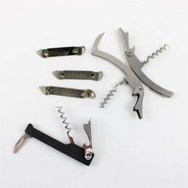 Lot of 6 Metal Wine Beer Can Openers - 3 Corkscrews & 3 Bottle Openers