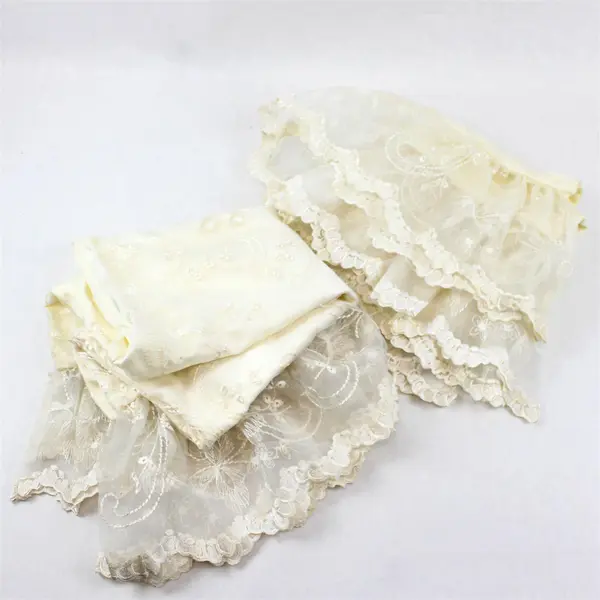 Set of 2 Welfull Embroidered Lacy Off-White Standard Pillowcases