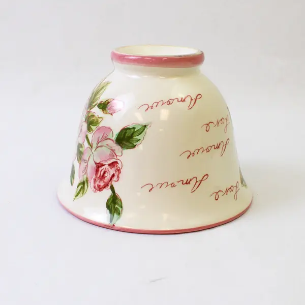 Set of 2 Ceramic Bowls Pink Rose Love Motif 5.5" Chipped