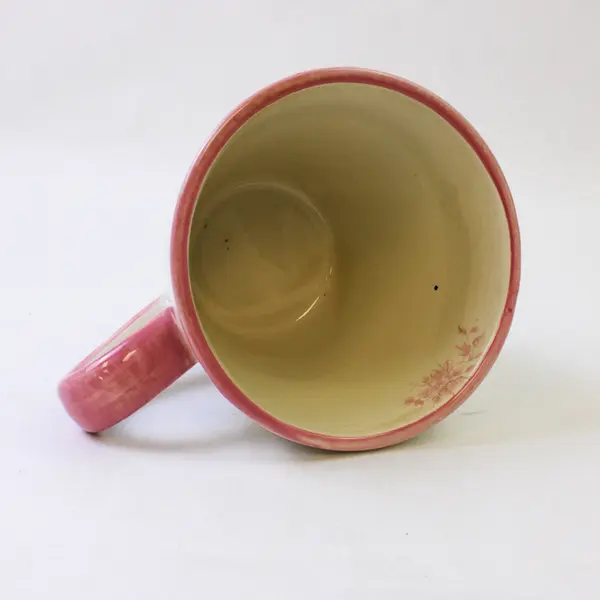 Set of 2 Pink Rose Ceramic Coffee Mugs Love Motif 