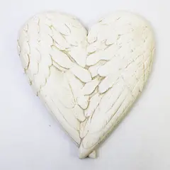 Unbranded White Plaster Heart Shaped Wings Wall Hanging Home Decor 11" x 10"