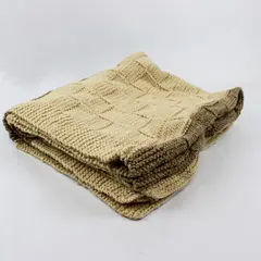 Handmade Beige/Brown Striped Patterned Small Knitted Throw Blanket 39" x 72"