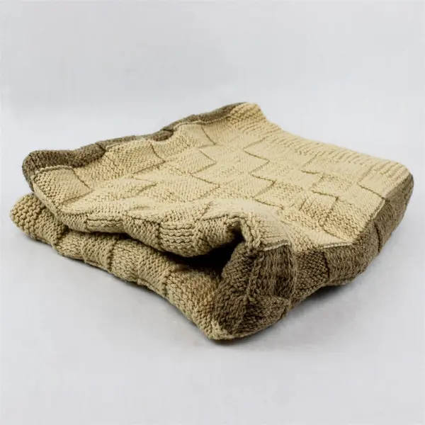 Handmade Beige/Brown Striped Patterned Small Knitted Throw Blanket 39" x 72"
